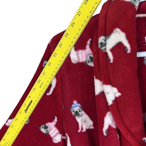 Dearfoams NWT L/XL Fleece Kimono Robe Pug Dog Print Snuggly Buddy Cozy Lounge - Picture 12 of 15